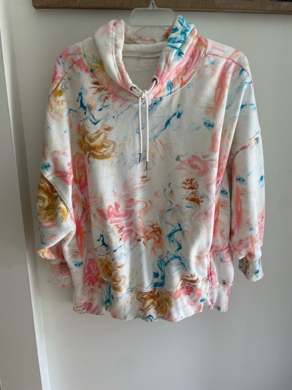 FP Movement by Free People Marble Tie-Dye Hoodie in White, Pink, Blue, Gold